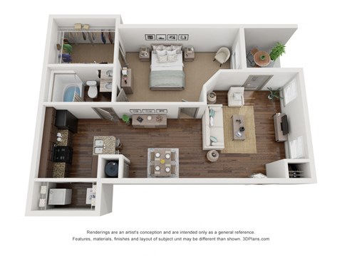 Floor plan for 1 bed, 1 bath, 822 sqft